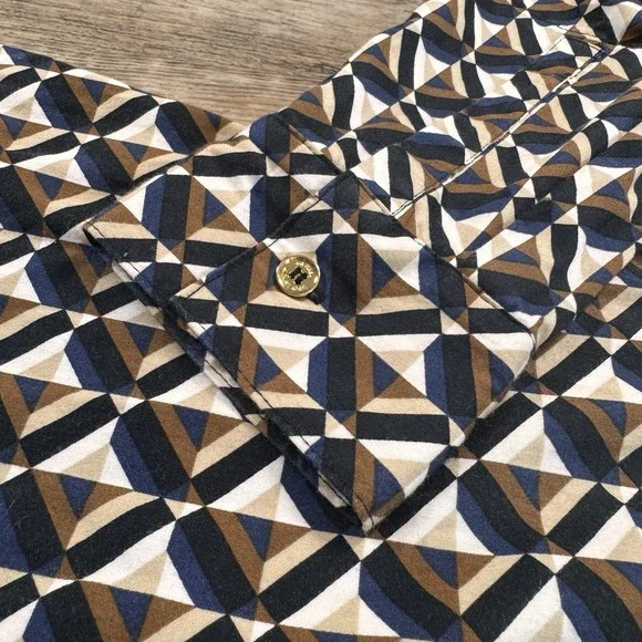 MICHAEL Michael Kors Zip-Front Shirt Size 2 Geometric Print Long Sleeve Blouse - Picture 4 of 11